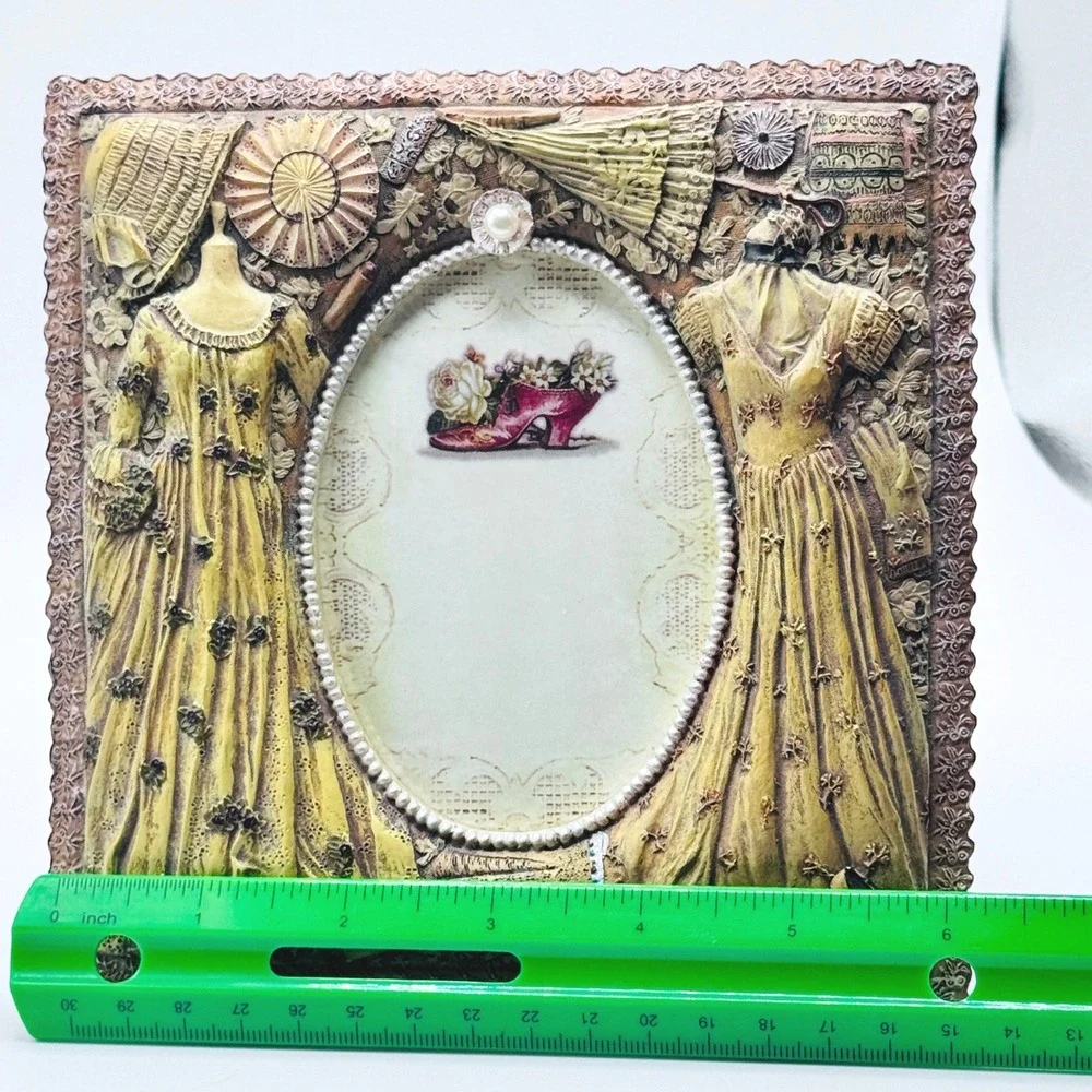 Victorian Shabby Chic Photo Frame Raised Relief Dress Parasol Cottagecore